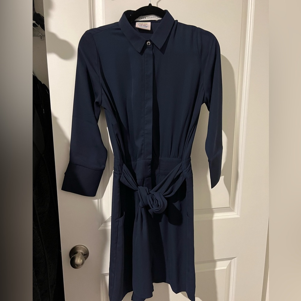 Gretchen Scott Breezy Blouson Chiffon Dress - Navy Size XS